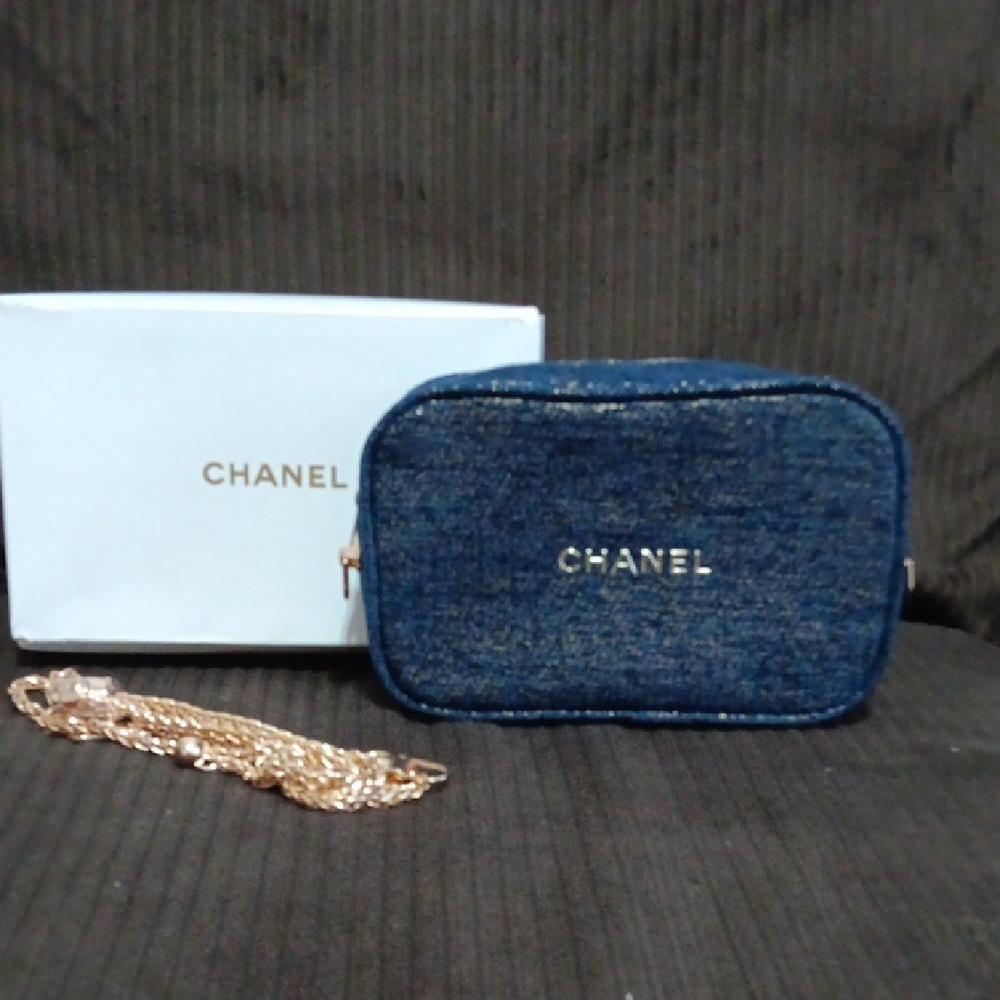 Chanel Navy Cosmetic Bag Turned Crossbody Bag with Unbranded Chain